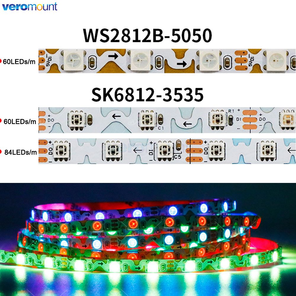 Ws2812B Strip 5V - 6mm étroit avec PCB S forme