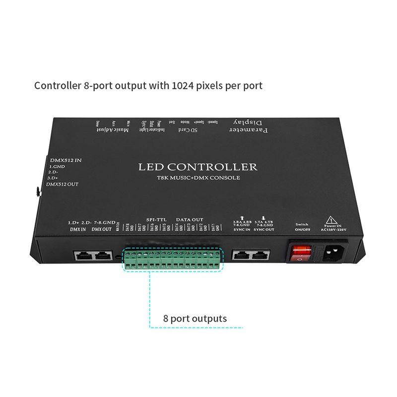 Ws2812B - Console musicale T8K + DMX, Port